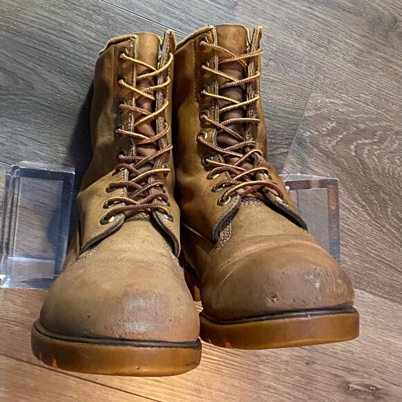 Timberlands Lace Up Combat Boots Men Sz 14 Tan Leather Made in USA Vintage Y2K - Picture 5 of 10